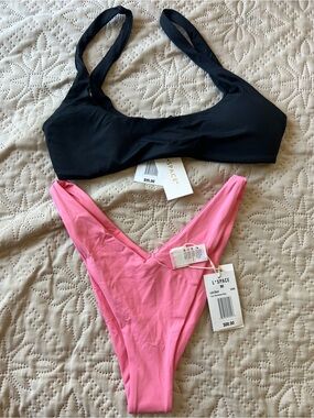 l*space Black Bikini Top with Pink High-Cut Bottom